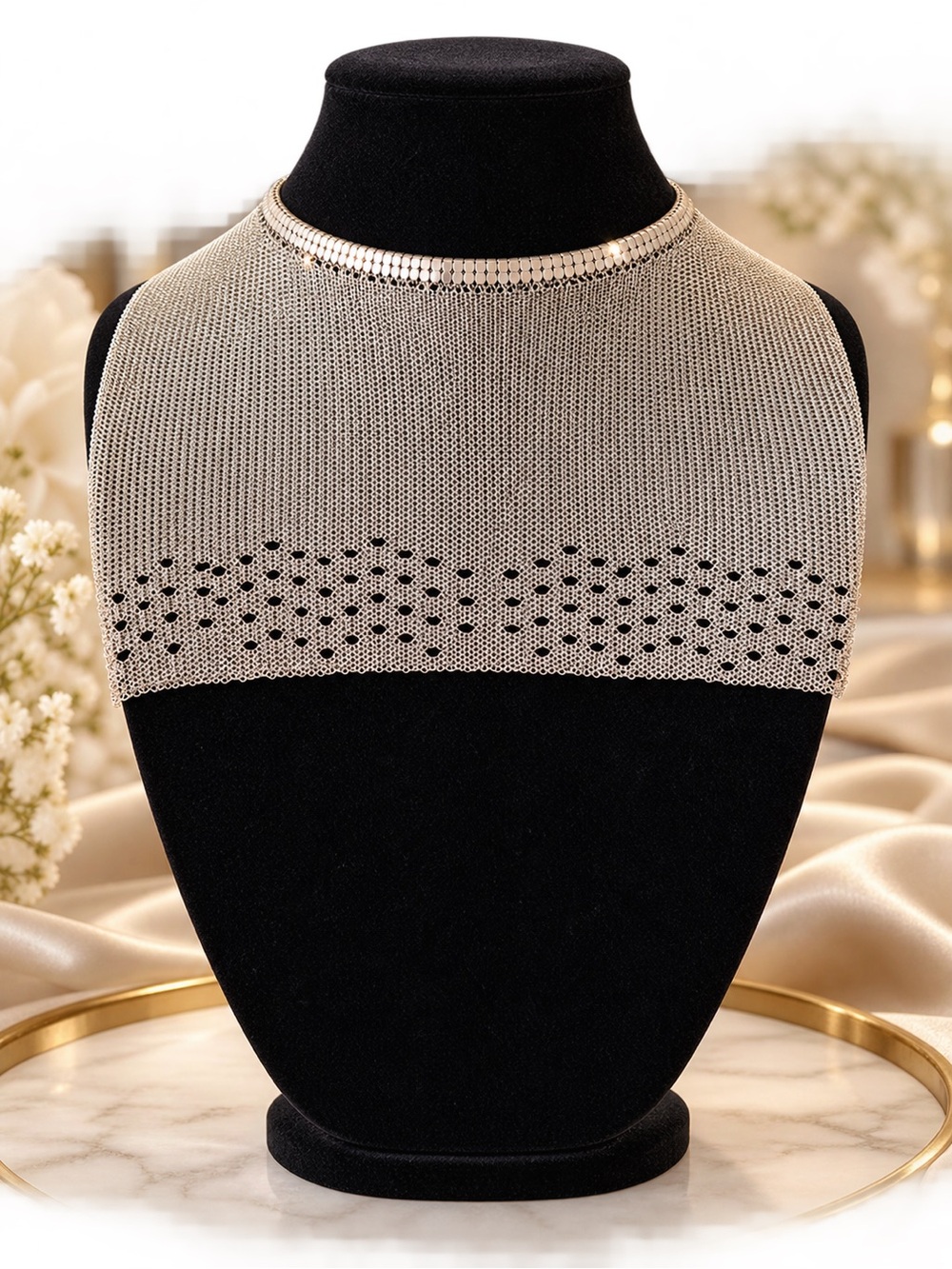 Elegant Silver Mesh Collar Necklace